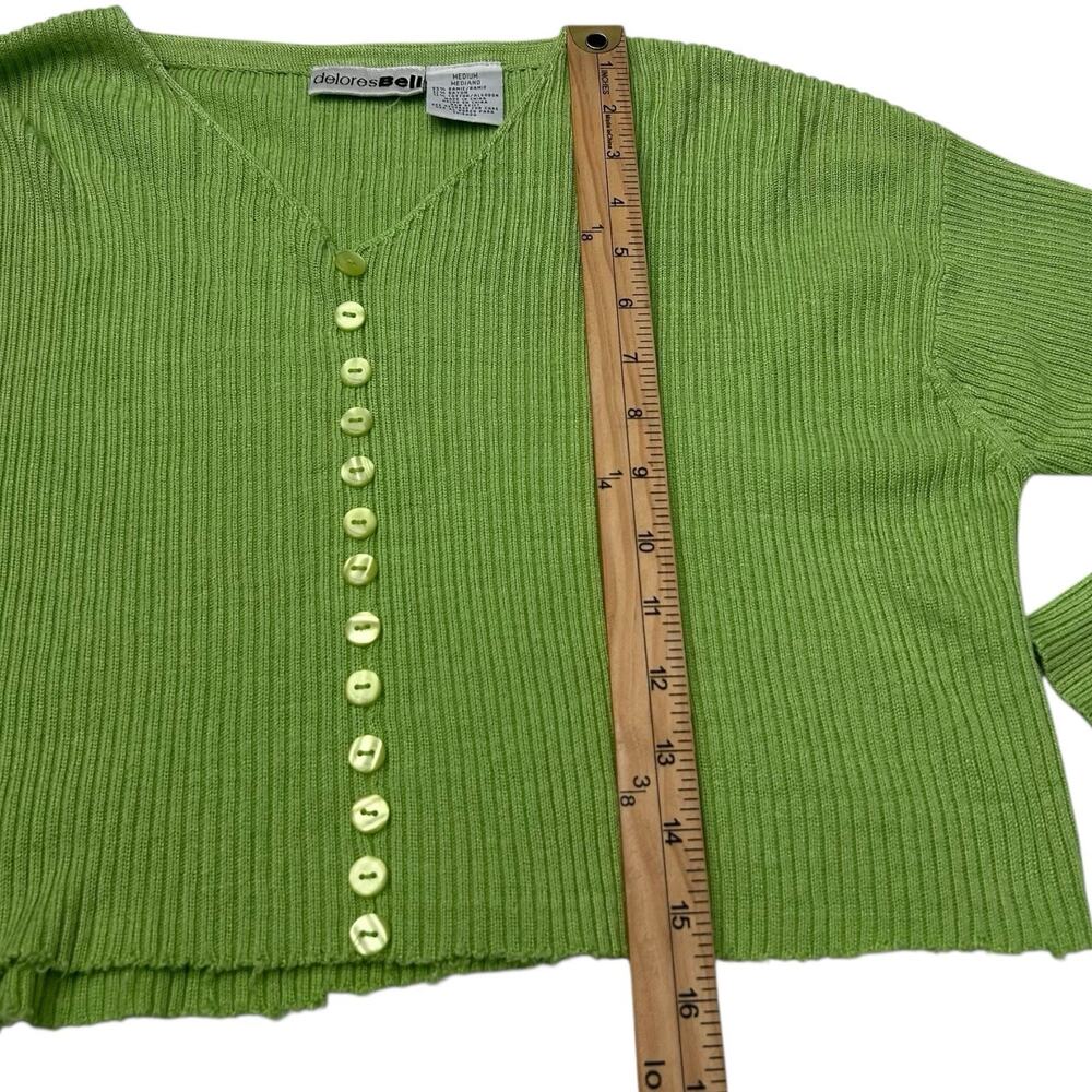 VTG Delores Bell Sz M Lime Green Ribbed Ramie Blend Cropped Long Sleeve Top Y2K - Picture 9 of 12